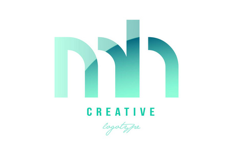 mh绿色渐变粉彩现代 mh m 字母标志组合照片