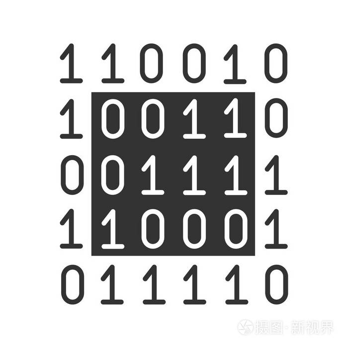 二进制代码字形图标数字数据计算剪影符号负空间矢量孤立插图