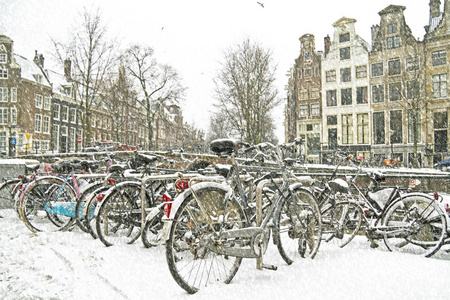 荷兰阿姆斯特丹下雪