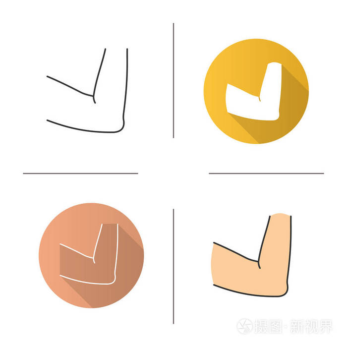 肘关节图标平面设计线性和颜色风格孤立矢量插图