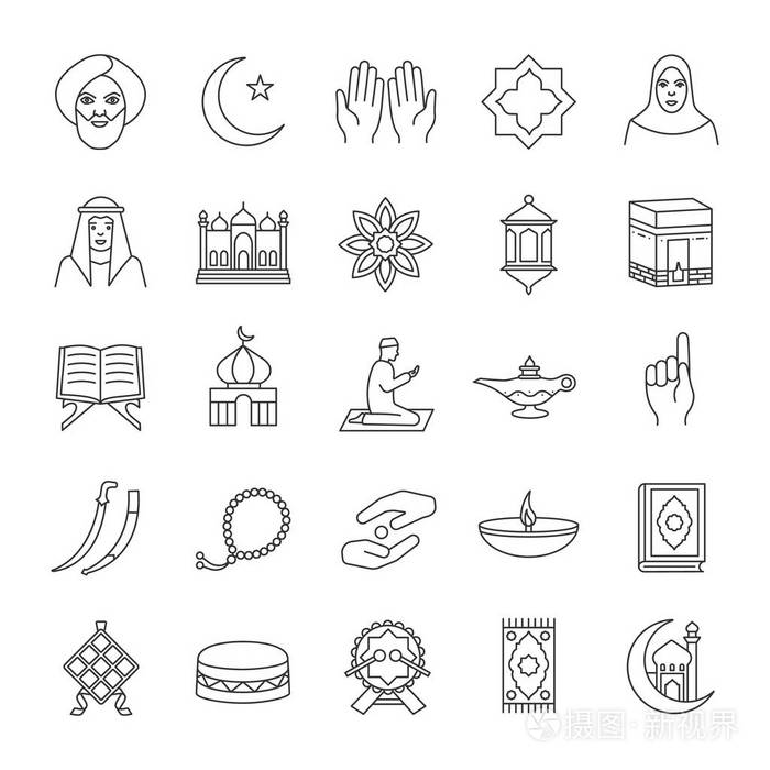 穆斯林的特性. 宗教象征主义. 孤立矢量轮廓图