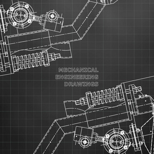 机械工程图纸。 技术插图。 技术设计图纸。 铭文的封面地方。 黑色的。 网格