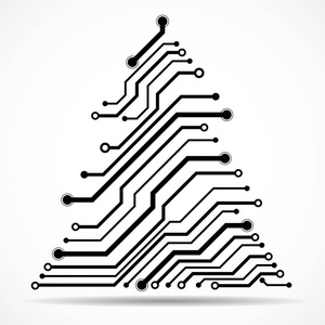 抽象技术圣诞树, 电路板, 矢量插画, eps 10