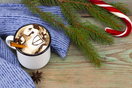 圣诞概念, 热巧克力或可可与棉花糖和