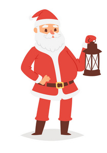 圣诞圣诞老人矢量人物姿势插图圣诞节男子在红色的传统服装和圣诞老人帽子