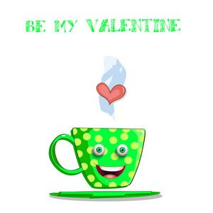 是我的情人卡与可爱的热气腾腾的绿色杯