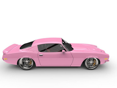 漂亮的粉红色复古美国汽车侧面