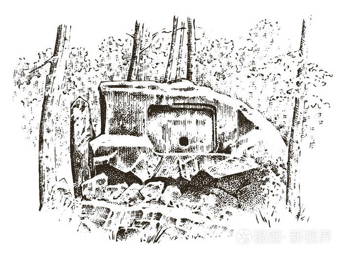 关门了手绘旧素描, 复古风格插画-正版商用图片10ivck