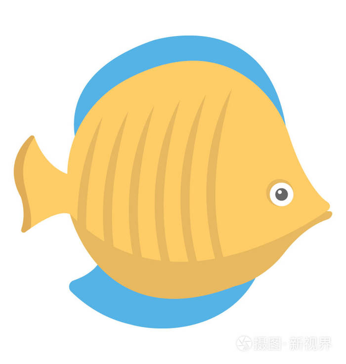 可爱的水生卡通鱼平面矢量图标