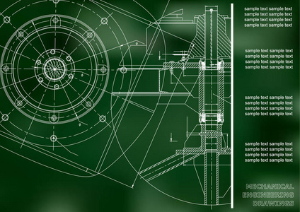 机械工程图纸。 矢量工程绘图。 绿色绿色