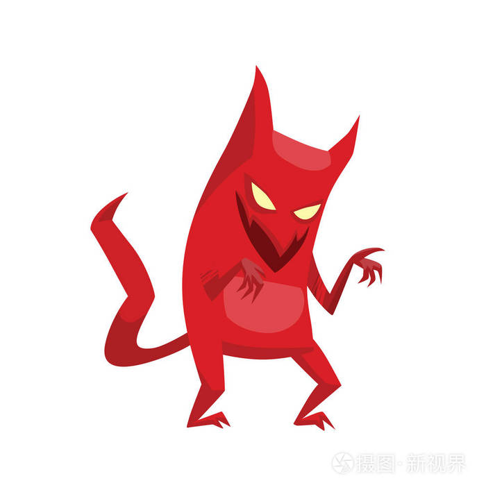滑稽的红色恶魔站立和微笑