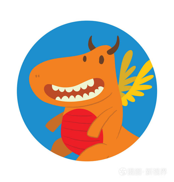 圆框滑稽的肥胖橙色龙