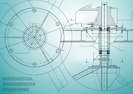 机械工程制图。 淡蓝色