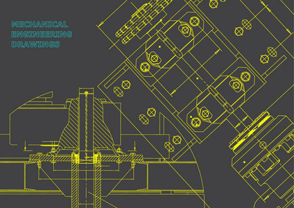 蓝图。 机械施工。 技术设计。 工程封面。 横幅。 灰色灰色