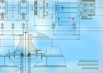 机械工程图纸。 技术设计。 工程背景。 蓝图。 蓝色蓝色