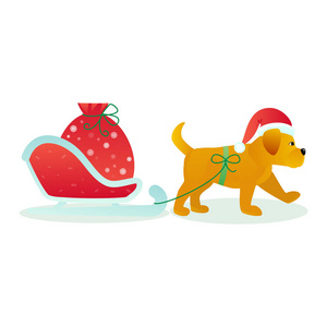 圣诞狗宠物矢量动物小狗在圣诞帽上圣诞或新年快乐节日礼物赠送给狗狗在白色背景插图中隔离