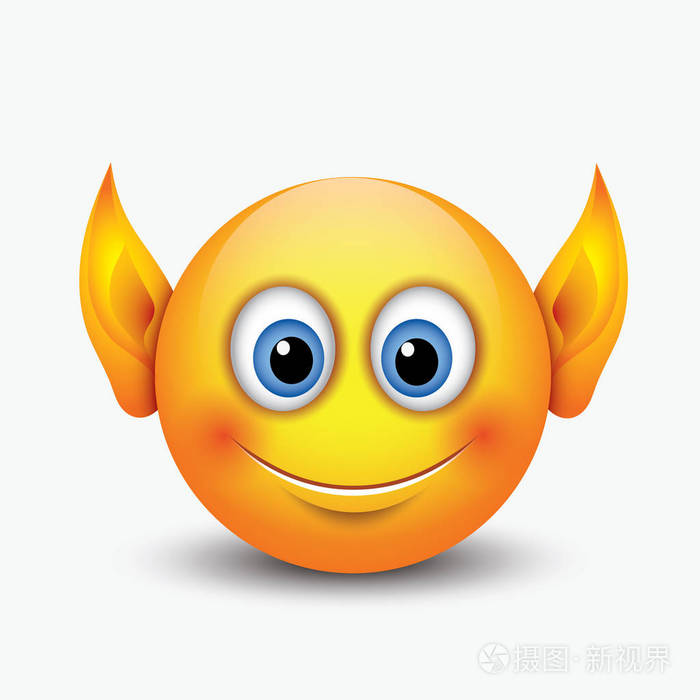 可爱的精灵耳朵表情符号微笑矢量插图