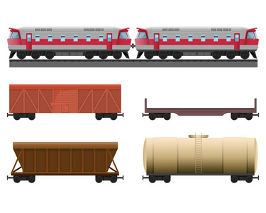 现代火车与各种各样的拖车为自然资源运输