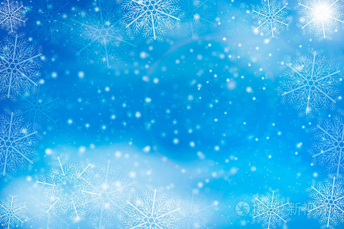 冬天的蓝天上飘落的雪花雪花