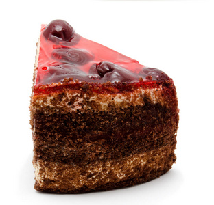 美味的巧克力蛋糕与水果樱桃分离