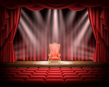 红色的窗帘和舞台, 红色的老式椅子