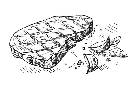 白色背景的美味煎肉牛排照片