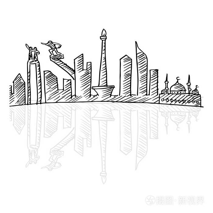 雅加达城市天际线的草图