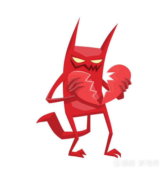 滑稽的红色恶魔以一颗破碎的心脏
