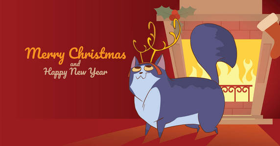圣诞贺卡, 可爱的鹿鹿角猫