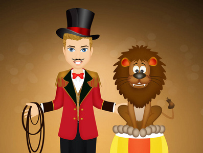 卡通在红色均匀用箍驯兽师快乐的驯牛节的印度泰米尔纳德邦背景一个