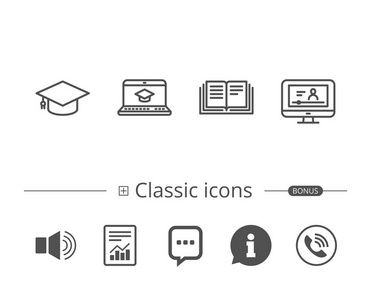 书, 毕业帽和视频教程图标
