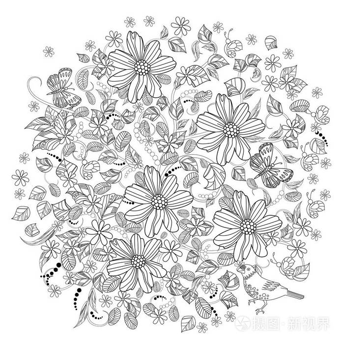 圆形装饰 有花的漩涡和花的着色书插画 正版商用图片10kcu8 摄图新视界 圆形装饰 有花的漩涡和花的着色书插画 正版商用图片10kcu8 摄图新视界