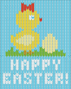 快乐复活节针织鸡横幅插图