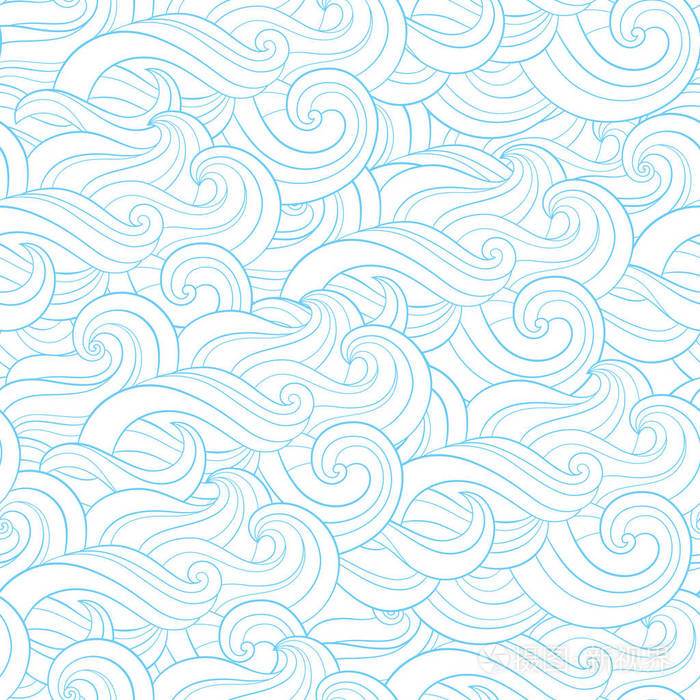 抽象卡通蓝色白色背景,壁纸.涂鸦图案海浪, 海洋, 河流, 风.