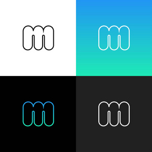 标志 m m 的字母米的线性标志为公司和品牌与蓝色绿色梯度