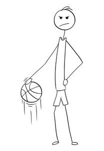高篮球运动员姿势和运球的矢量卡通