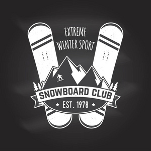 滑雪板俱乐部矢量插图。衬衫印花印花或三通的概念