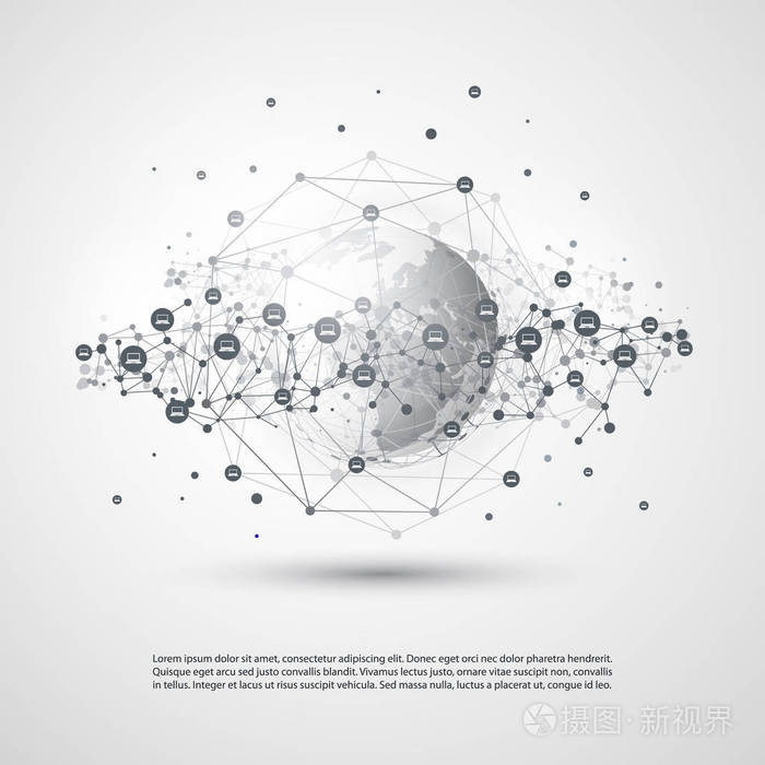 云计算和网络概念与地球全球-全球数字网络连接的技术背景, 创意设计