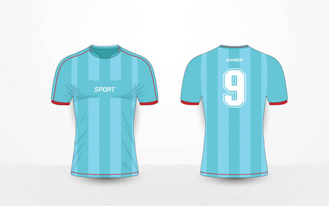 蓝色条纹和红色图案运动足球球衣, 泽西, tshirt 设计模板