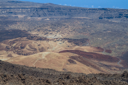 在特内里费的地质岩石。火山口