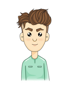 年轻人面对韩国发型. 矢量卡通设计照片