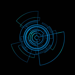 蓝色圆圈未来主义界面HUD在黑色背景。