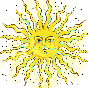 中世纪装饰太阳标志.矢量手绘民族插画.占星术天文学和神秘艺术照片
