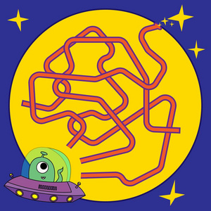 卡通插图的路径或迷宫益智活动游戏.儿童学习游戏收集照片