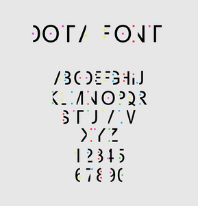 黑色半矢量字体与彩色多塔在现代的办公室工作的年轻设计师英语字母表