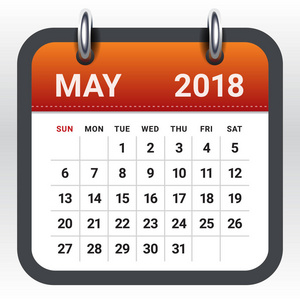 5 月 2018年日历矢量图