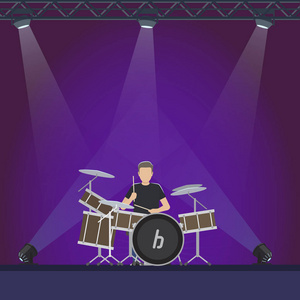 舞台上的鼓手与紫色灯光插图