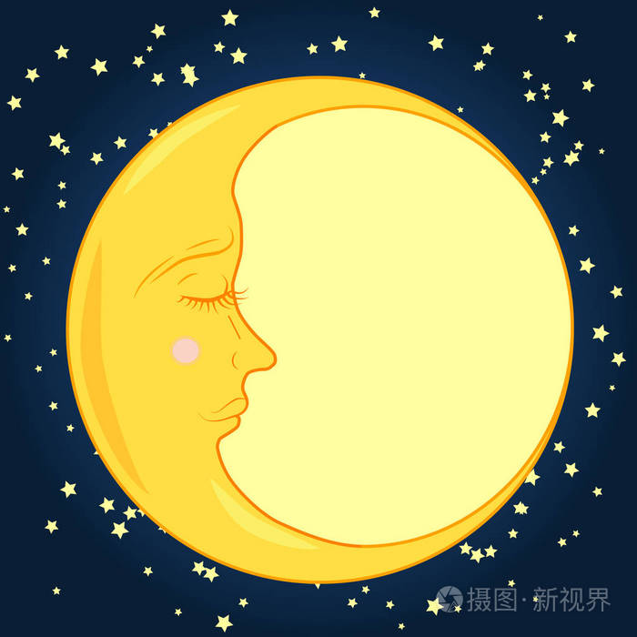 整个月与闭着眼在一个蓝色的夜空与明星插画 正版商用图片10let8 摄图新视界 整个月与闭着眼在一个蓝色的夜空与明星插画 正版商用图片10let8 摄图新视界