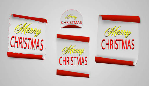 滚动红色, 圣诞快乐, 现实, 纸横幅。矢量插图