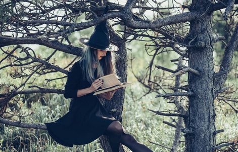 在森林里读一本书的巫婆